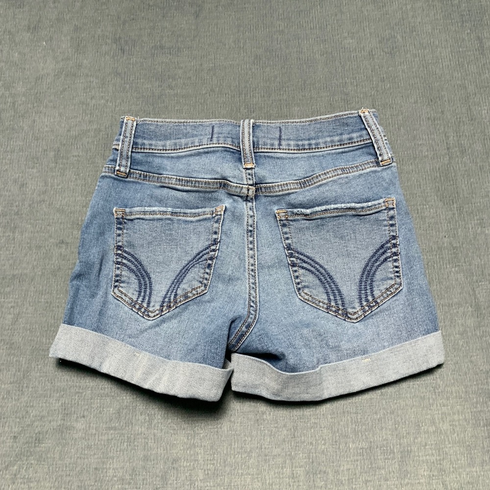 Hollister Classic High-Rise Shorts Womens 00 Blue Denim Medium Wash Cuffed Hem